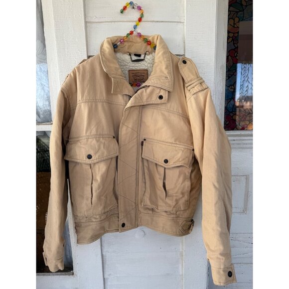 Vintage 90s Mens Levis Tan Cotton Trucker Jacket Sherpa Lined Size M - Picture 5 of 14